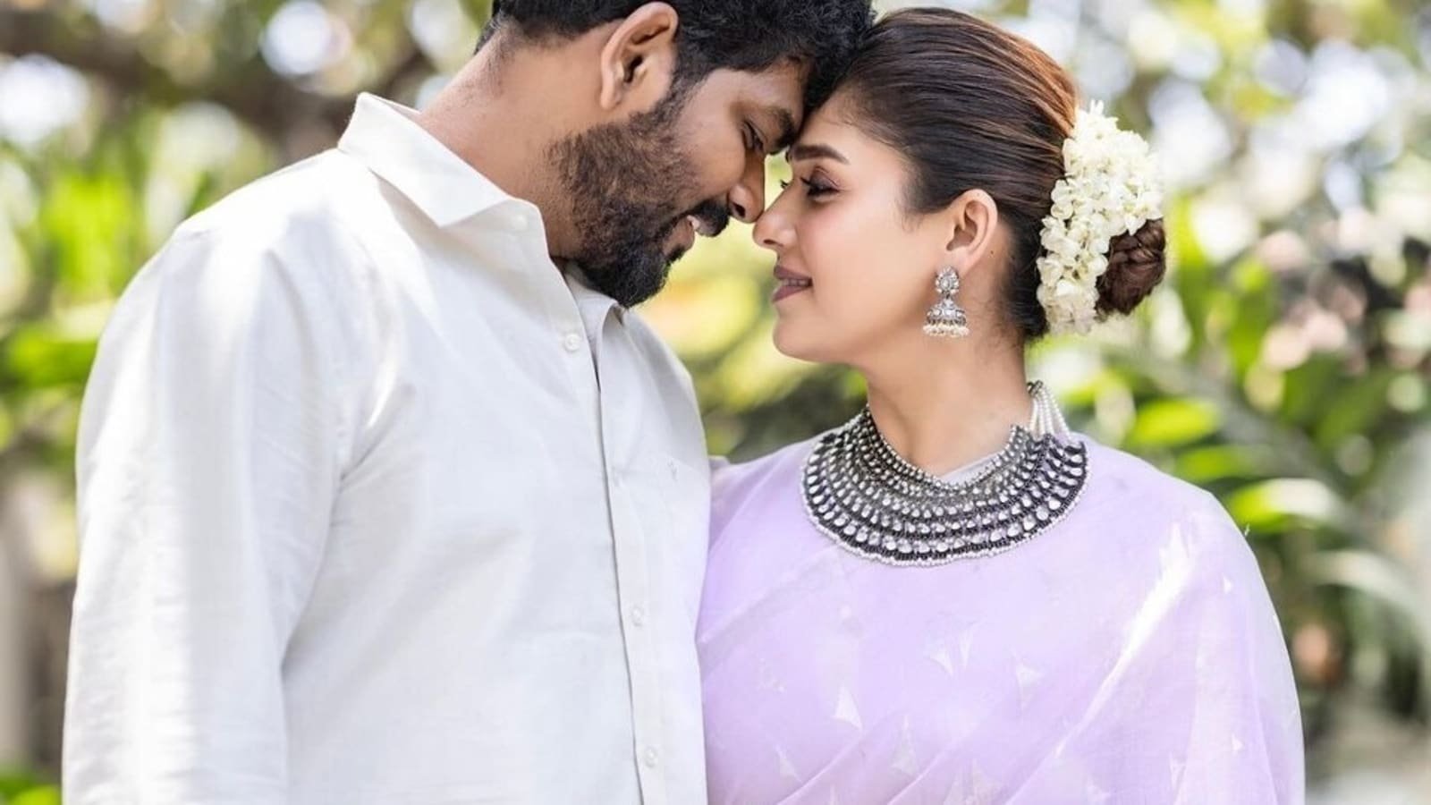 Nayanthara and Vignesh Shivan dress up in traditional clothes and share lovely pictures from a wedding.