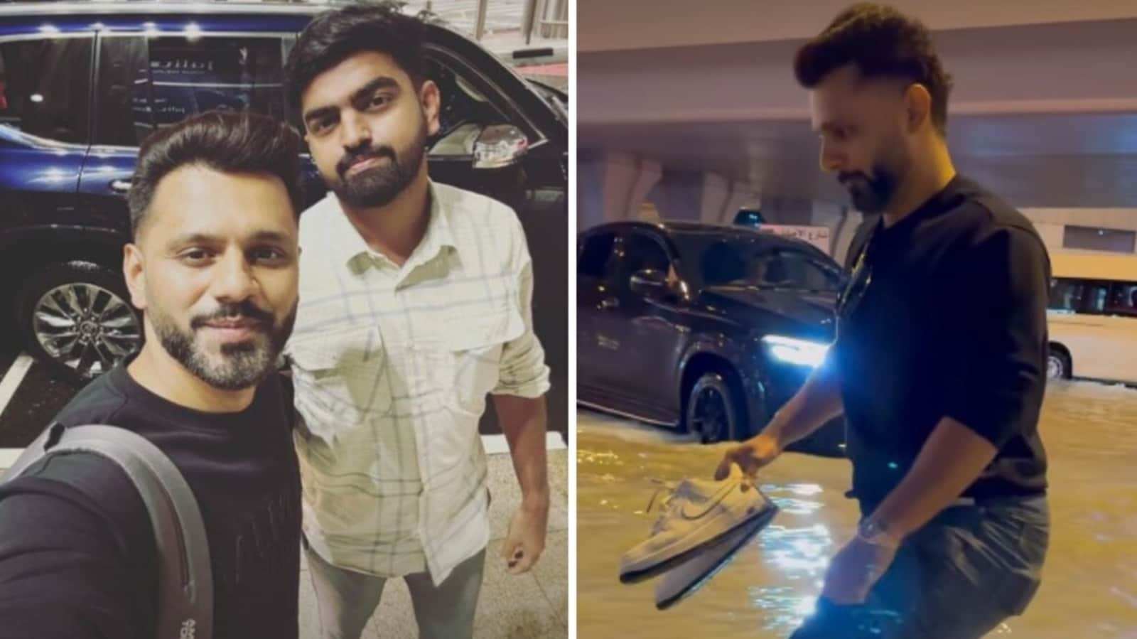 Singer Rahul Vaidya walks through water that goes up to his knees during heavy rain in Dubai.