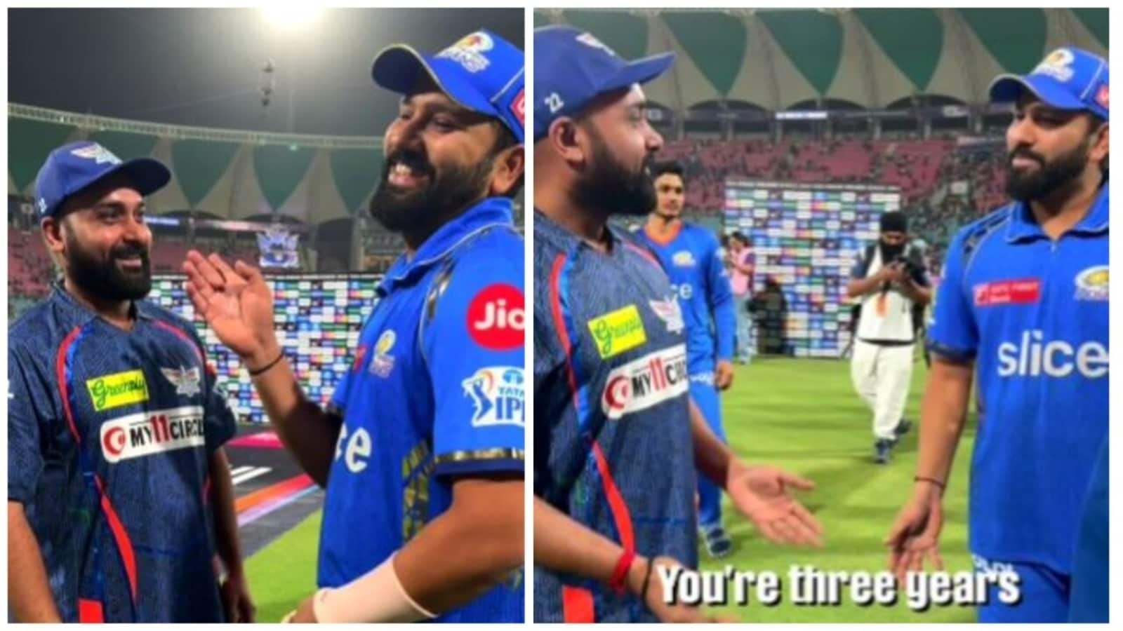 Rohit Sharma playfully teases Amit Mishra about his age, saying, 